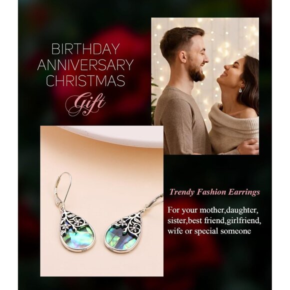 Sterling Silver Leverback Dangle Earring Women Teardrop Filigree 14K Gold Flower - Picture 3 of 7